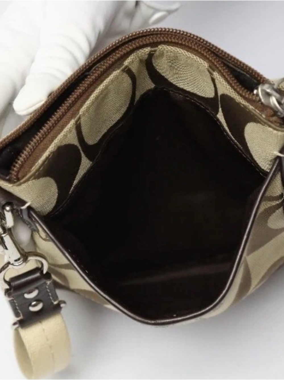 Coach Shoulder Swing Bag Signature Nylon Leather Beige Brown - Picture 10 of 12